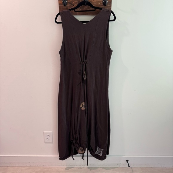 Vintage Blue Fish 1998 Sleeveless Hand Printed Apple Lagenlook Dress One Size - Picture 6 of 11